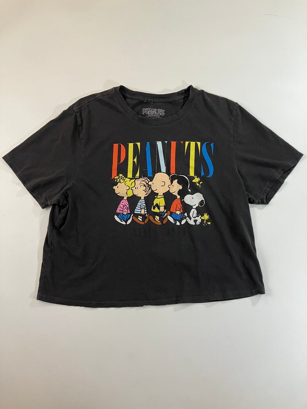 Peanuts Women's XL Snoopy Charlie Brown Graphic T Shirt Black Boxy 2022